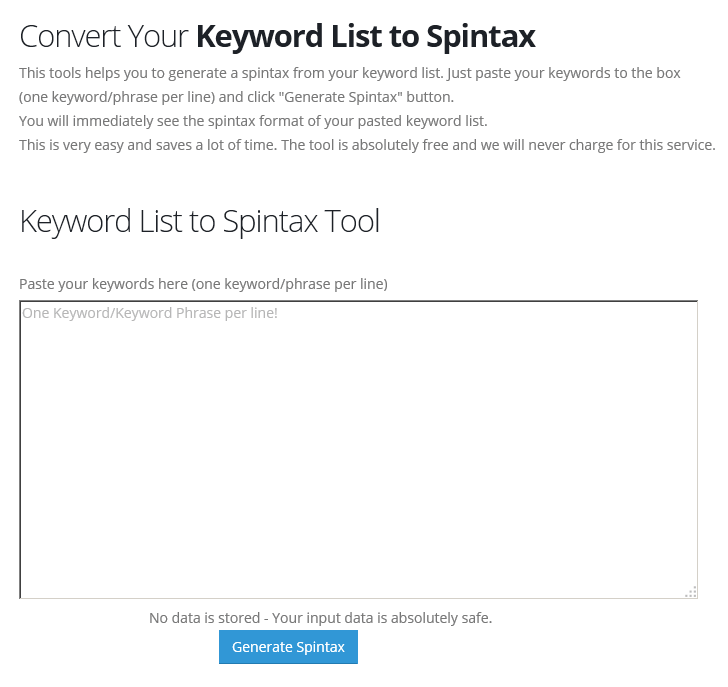 Generate Spintax from Keyword List Spintax Generator