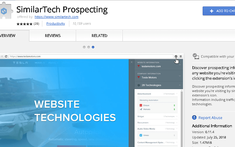 SimilarTech Prospecting Chrome Extension