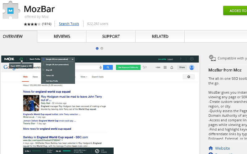 MozBar Chrome Extension