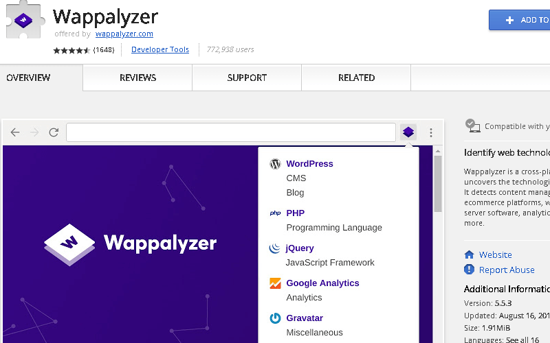 Wappalyzer Chrome Extension