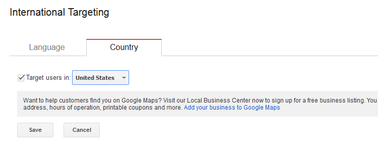 Google Search Console Country Targeting