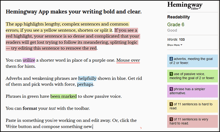 SEO Copywriting Hemingway Tool